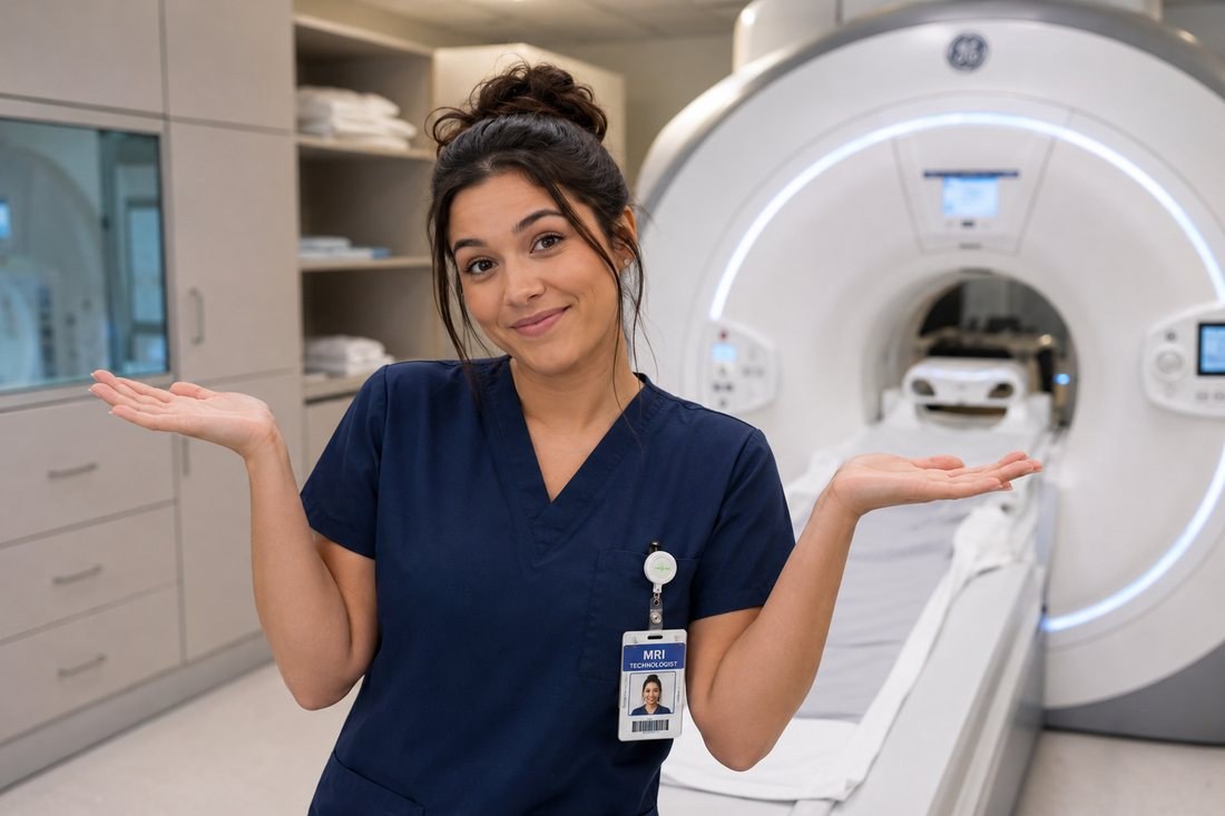 MRI technologist in front of an MRI scanner